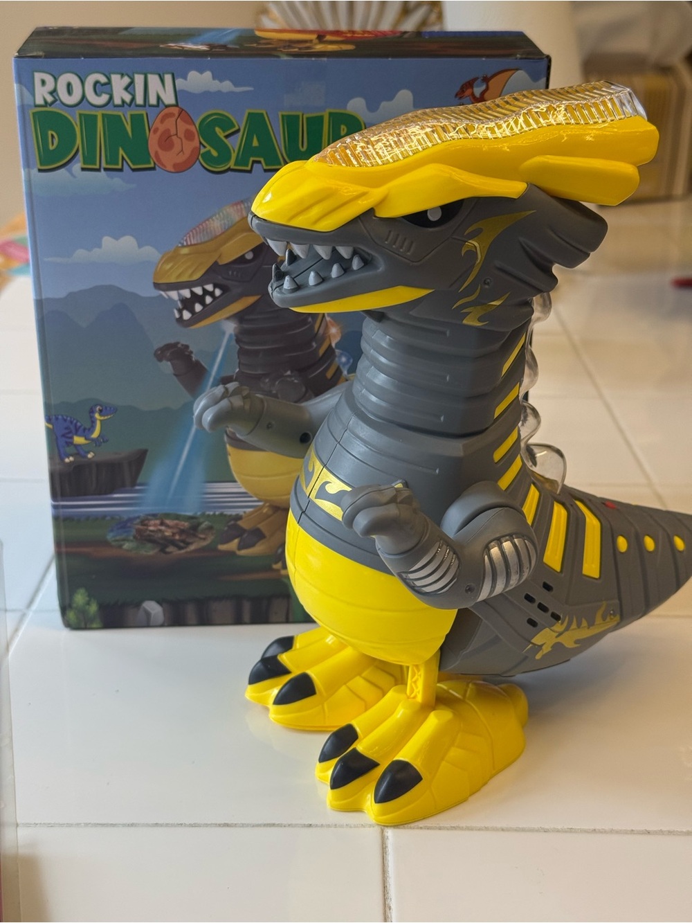 Rockin Dinosaur Musical Dancing Projector Toy - Yellow & Gray Dino